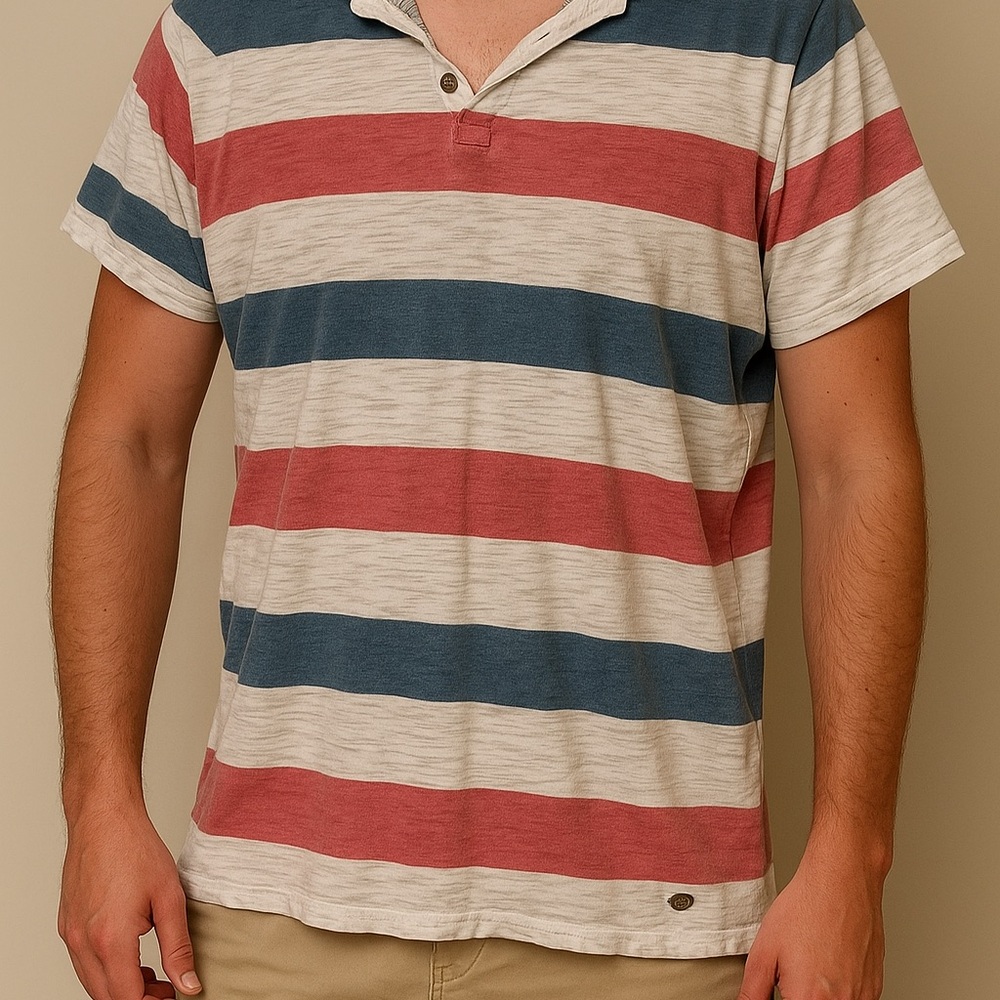 Boss Striped Men’s Polo Shirt - Blue, Red, and White Small